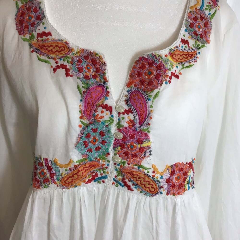 Voile Embroidered Boho Peplum Blouse White Babydoll Tunic Festival Size M